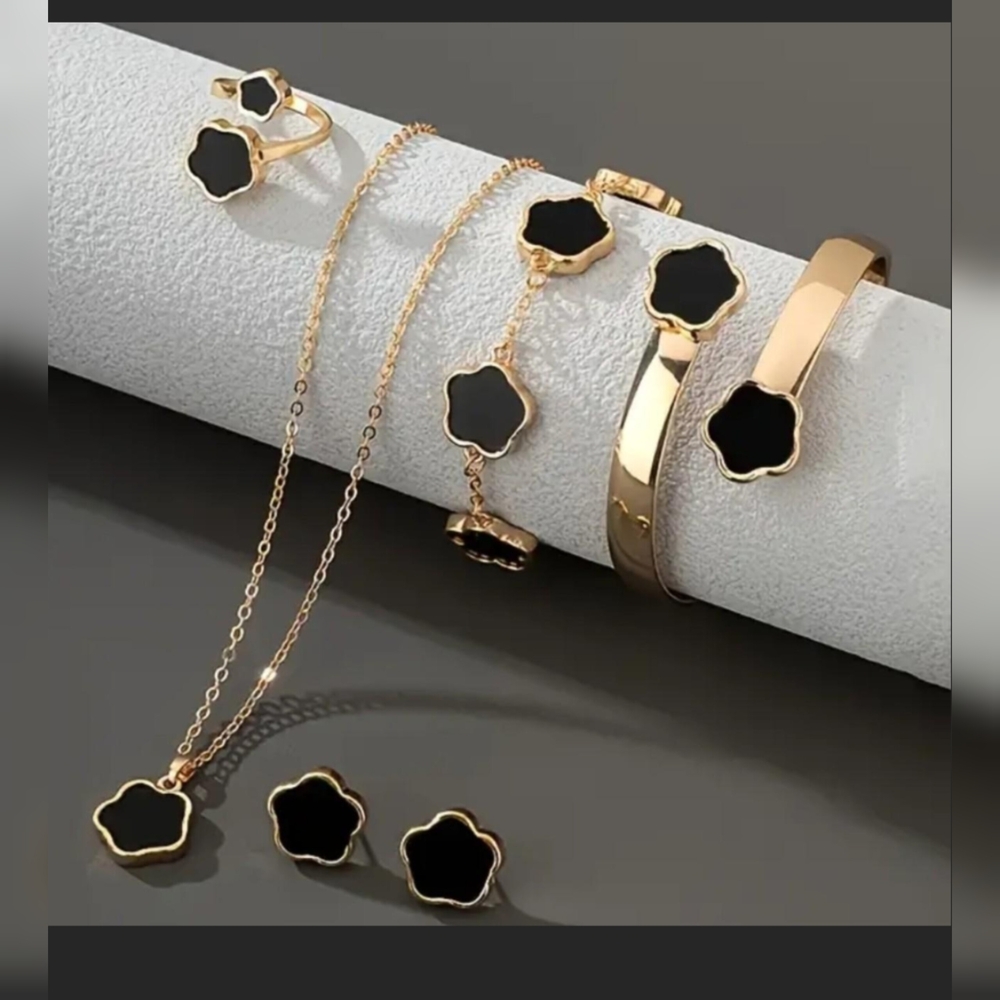 Black and Gold Minimalist Necklace with Organic Stone Pendant